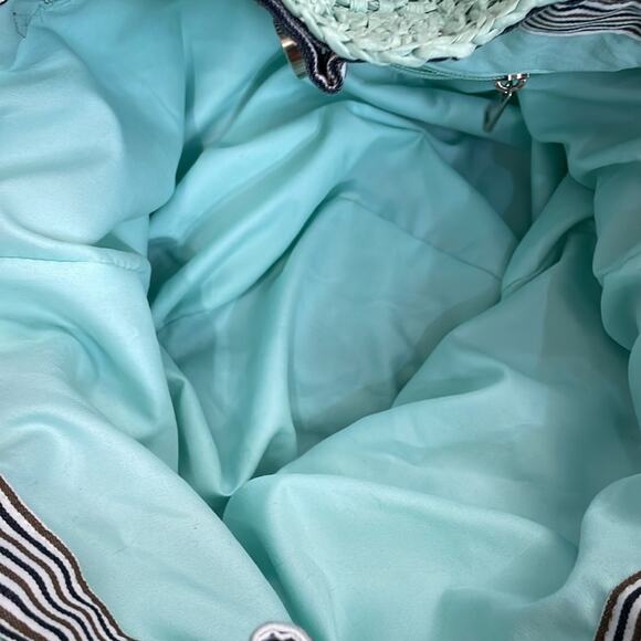 btb Blue Riley Straw Pom Pom Shoulder Tote Bag - Picture 4 of 5